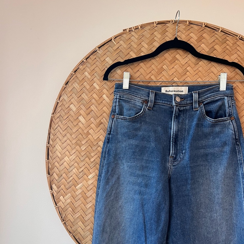 REFORMATION CROPPED LISA WIDE-LEG IN WASH BASIN COASTAL COWGIRL CLASSIC BOHO EUC - Picture 5 of 12